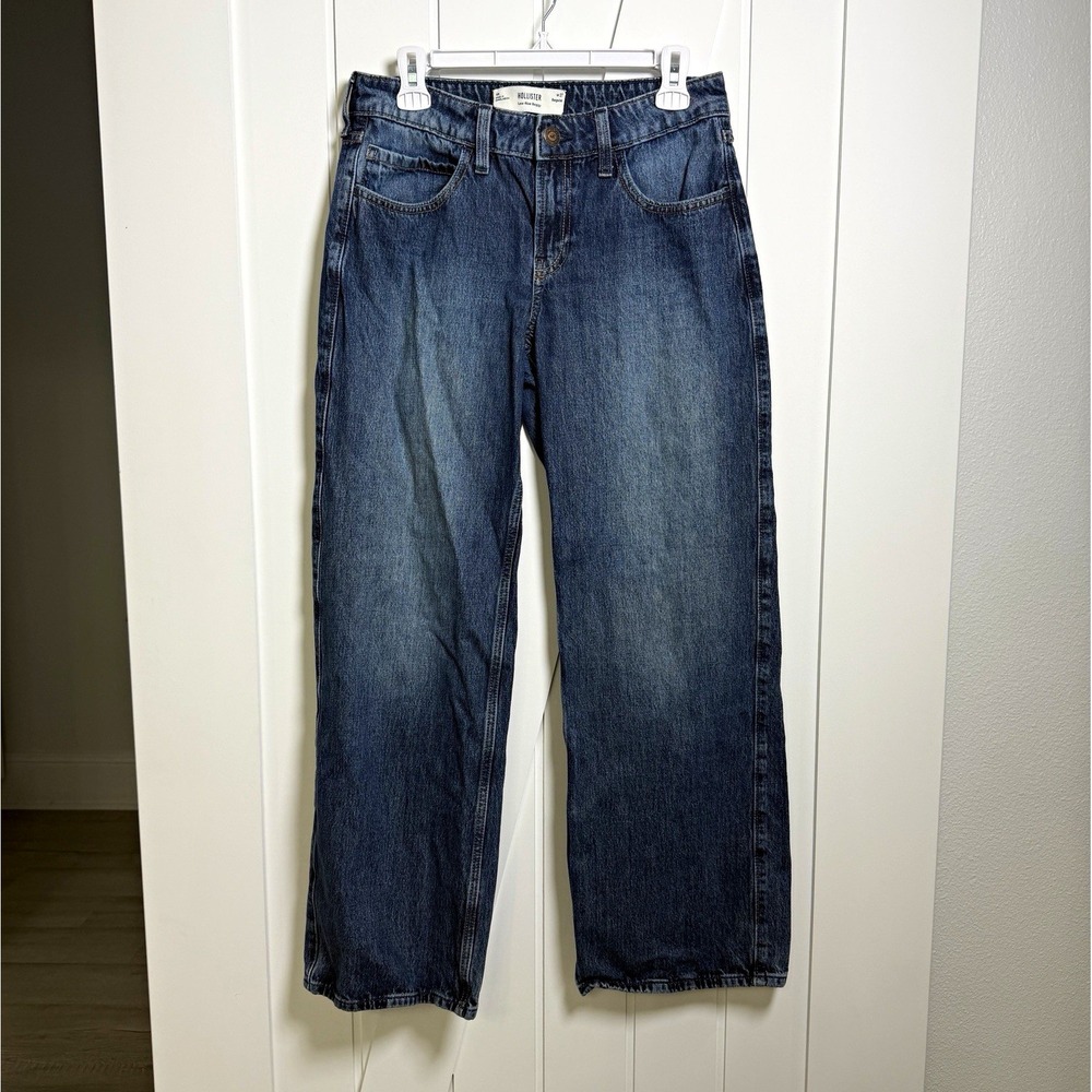 Hollister Women's Low Rise Baggy Jeans Blue Medium Wash 100% Cotton Streetwear